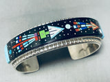 6.5 Inch Wrist Native American Navajo Intricate Inlay Turquoise Sterling Silver Bracelet-Nativo Arts