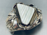 Signed Vintage Jemez Mother Of Pearl Sterling Silver Bracelet-Nativo Arts