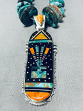 Kachina Inlay Native American Navajo Turquoise Sterling Silver Necklace-Nativo Arts