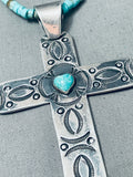 Huge Cross Vintage Native American Navajo Sterling Silver Turquoise Heishi Necklace-Nativo Arts