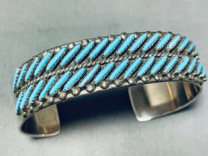 Slanted Turquoise!! Vintage Native American Zuni Needlepoint Sterling Silver Bracelet-Nativo Arts