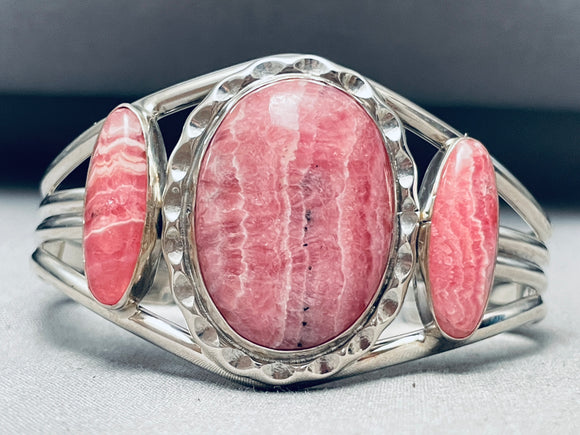 Very Rare Vintage Native American Navajo Rhodochrosite Sterling Silver Bracelet Cuff-Nativo Arts