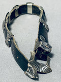 Authentic Vintage Native American Navajo Sterling Silver Concho Leather Bracelet-Nativo Arts