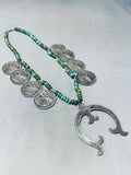 Dropdead Fab Vintage Native American Navajo Turquoise Sterling Silver Squash Blossom Necklace-Nativo Arts