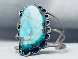 Towering Vintage Native American Navajo Spiderweb Turquoise Sterling Silver Bracelet