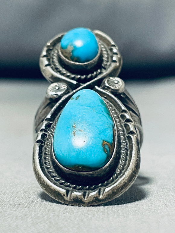 Radiant Vintage Native American Navajo 2 Carico Lake Turquoise Sterling Silver Immense Ring-Nativo Arts