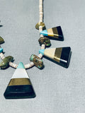 Native American Interesting Vintage Santo Domingo Turquoise Jet Shell Sterling Silver Necklace-Nativo Arts