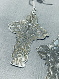 Detailed Native American Navajo Sterling Silver Cross Earrings-Nativo Arts