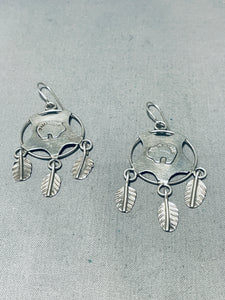 Impressive Vintage Native American Navajo Sterling Silver Dangle Bear Earrings-Nativo Arts