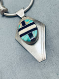 Tommy Sam Vintage Native American Navajo Turquoise Inlay Sterling Silver Necklace-Nativo Arts