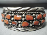 Impressive Vintage Native American Navajo Coral Sterling Silver Bracelet-Nativo Arts
