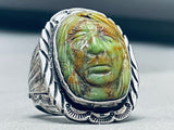 Massive Hand Carved Green Turquoise Sterling Silver Ring-Nativo Arts