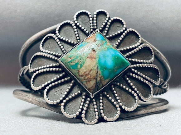 Rope Teardrop Vintage Native American Navajo Royston Turquoise Sterling Silver Bracelet-Nativo Arts