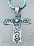 Huge Cross Vintage Native American Navajo Sterling Silver Turquoise Heishi Necklace-Nativo Arts