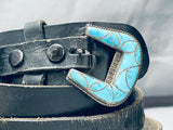 Superior Vintage Native American Navajo Turquoise Inlay Sterling Silver Belt-Nativo Arts