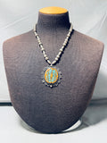 Walnut Wood Inlay!!! Vintage Native American Navajo Turquoise Sterling Silver Necklace Old-Nativo Arts