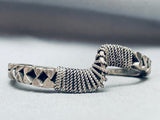 Hand Woven Vintage Native American Navajo Sterling Silver Bracelet Thick Cuff-Nativo Arts
