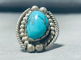 Magnificent Vintage Native American Navajo Candelaria Turquoise Sterling Silver Ring Signed-Nativo Arts