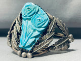 One Of Most Unique Ever Hand Carved Vintage Native American Navajo Turquoise Sterling Bracelet-Nativo Arts