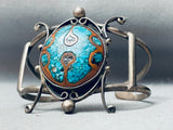 Superior Vintage Native American Navajo Walnut Wood Inlay Turquoise Sterling Silver Bracelet-Nativo Arts