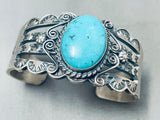 Robert Jonhson Native American Navajo Swirl Sleeping Beauty Turquoise Sterling Silver Bracelet-Nativo Arts