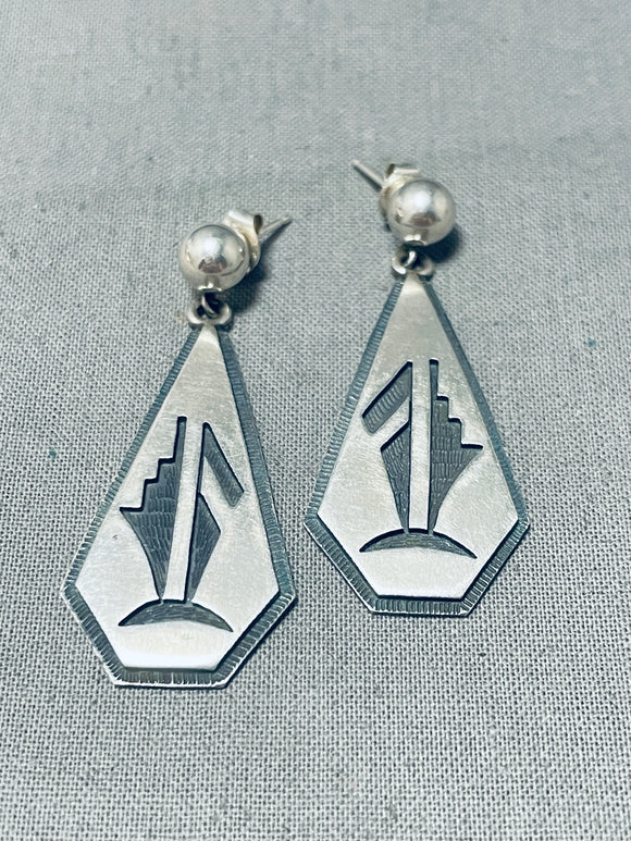 Awesome Vintage Native American Hopi Sterling Silver Overlay Earrings-Nativo Arts