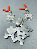 Amazing Native American Navajo Coral & Turquoise Sterling Silver Pendant And Earrings Set-Nativo Arts