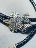 Awesome Native American Navajo Signed Handcarved Sterling Silver Toad Bolo-Nativo Arts