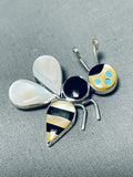 Whimsical Native American Zuni Signed Inlay Blue Gem Turquoise Sterling Silver Bee Pin Pendant-Nativo Arts