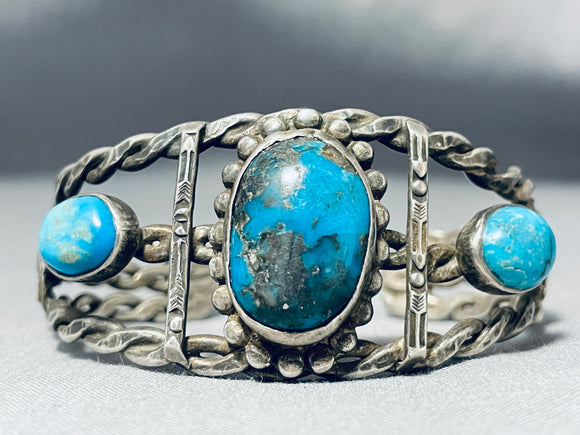 Important Vintage Native American Navajo Old Deposit Morenci Turquoise Sterling Silver Bracelet-Nativo Arts