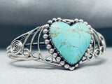 Heart Of Turquoise Vintage Southwest Sterling Silver Bracelet