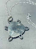 Native American Signed Santo Domingo Dry Creek Royston Turquoise Sterling Silver Turtle Necklace-Nativo Arts