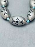 Football Bead Handmade Vintage Native American Navajo Turquoise Sterling Silver Necklace-Nativo Arts
