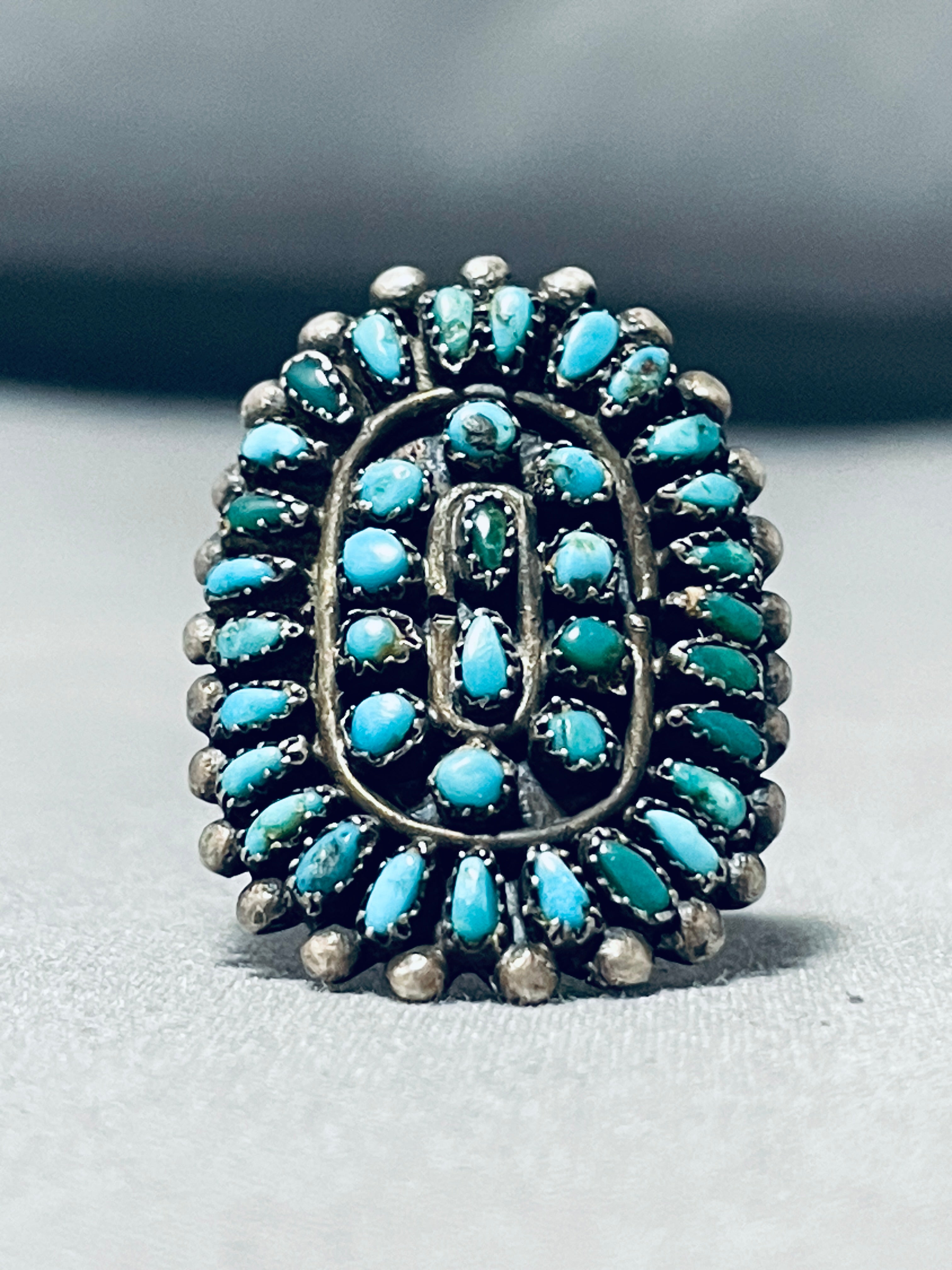 Vintage Zuni Native American Sterling Silver And Turquoise petit point ring 5.25 hotsell