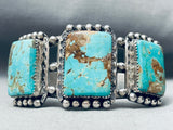 One Of Best Ever Vintage Native American Navajo Squared #8 Turquoise Sterling Silver Bracelet-Nativo Arts