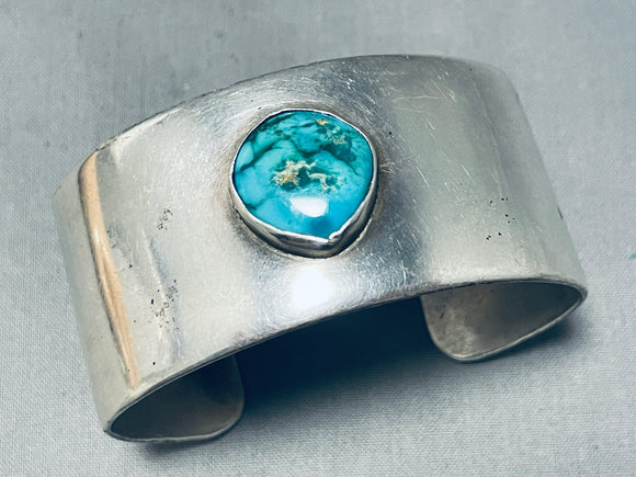 Tremendous Vintage Native American Navajo Carico Lake Turquoise Sterling Silver Cuff-Nativo Arts