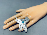 Expressive Native American Navajo Blue Gem Turquoise Sterling Silver Hummingbird Ring-Nativo Arts