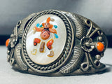 One Of The Best Ever Vintage Native American Zuni Coral Mudhead Sterling Silver Bracelet Inlay-Nativo Arts