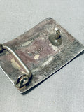Rodney Hughte Vintage Native American Zuni Blue Gem Turquoise Sterling Silver Buckle-Nativo Arts