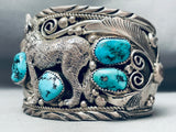 Heavy 150 Grams Vintage Native American Navajo Turquoise Coyote Sterling Silver Bracelet-Nativo Arts