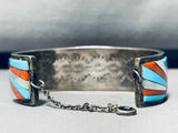 7 Inch Wrist Vintage Native American Navajo Turquoise Inlay Sterling Silver Bracelet-Nativo Arts