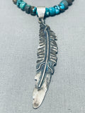Gorgeous Vintage Native American Navajo Bisbee Turquoise Sterling Silver Feather Necklace-Nativo Arts