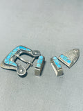 Very Old Vintage Native American Navajo Turquoise Inlay Sterling Silver Ranger Buckle Set-Nativo Arts