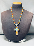 Dropdead Gorgeous Native American Navajo Turquoise Shell Inlay Sterling Silver Cross Necklace-Nativo Arts
