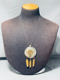 Gigantic 4 Inch Vintage Native American Navajo Sterling Silver Gold Eagle Necklace-Nativo Arts
