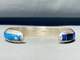 6.5 Inch Wrist Vintage Native American Navajo Turquoise Lapis Inlay Sterling Silver Bracelet-Nativo Arts