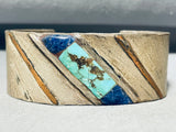 Native American One Of The Most Unique Vintage Navajo Turquoise Inlay Sterling Silver Bracelet-Nativo Arts