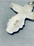 Signed Vintage Native American Zuni Blue Gem Turquoise Sterling Silver Cross Pendant-Nativo Arts