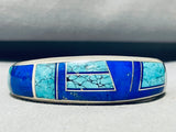 6 Inch Wrist Important Vintage Native American Navajo Turquoise Inlay Sterling Silver Bracelet-Nativo Arts