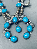 Fab Vintage Native American Navajo Domed Turquoise Sterling Silver Squash Blossom Necklace-Nativo Arts